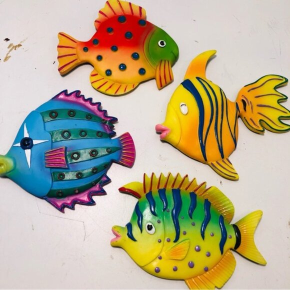 Set of 4 hand painted resin colorful fish wall decor. Excellent condition. - Picture 1 of 5